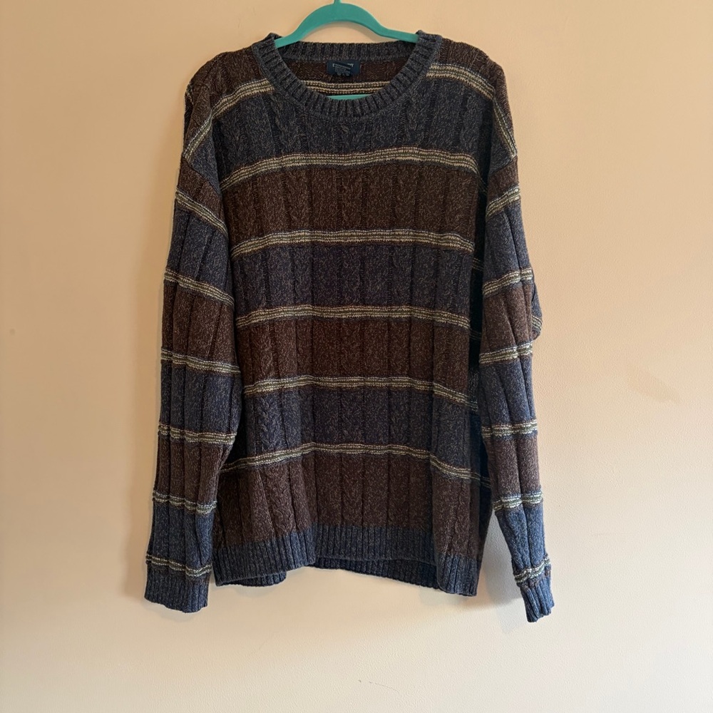 Dockers Men's Striped Cable-Knit Sweater - Brown & Navy vintage 90s 2000s